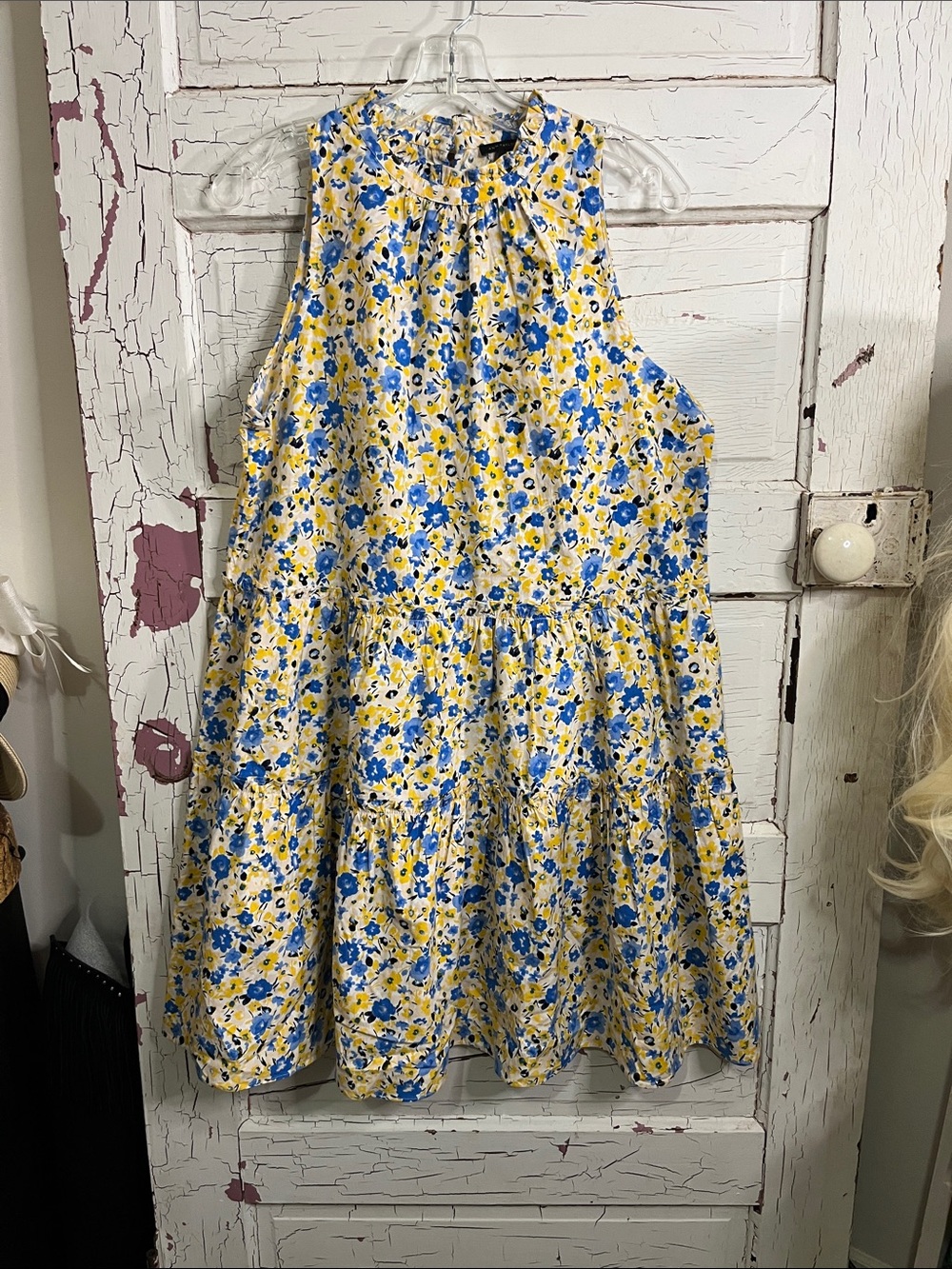 NWOT Ann Taylor Yellow and Blue Floral Tiered Sundress Med Cotton Blnd